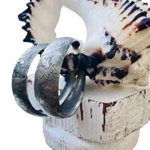 Vintage Floral Engraved Hoop Earrings Wildflower Statement 2” 1990s  Engraved